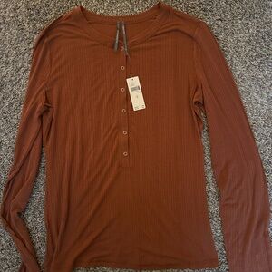 Anthropologie Cinnamon Henley Button-Up Top
